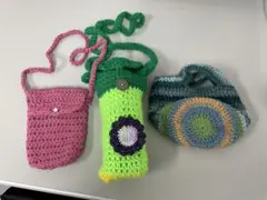 カラフル　可愛い　ハンドメイド　かぎ針編みポシェット3点セット