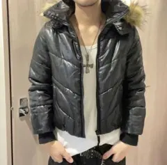 00s y2k 平成 短丈ファーフードダウンジャケット　ギャル　v系　お兄系