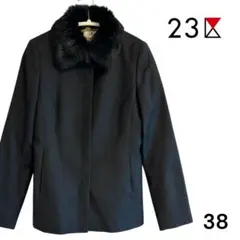 【美品】23区 ブラックウールジャケット ファー襟付き 38サイズ