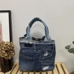 デニムリメイク トートバッグ ハンドメイド ジーンズ ペイズリー