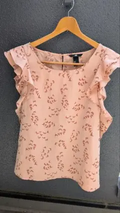 H&M フリル付き花柄半袖トップス EUR36　165 ピンク
