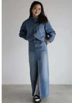 一点のみ✳️Bonjour sagan フロントスリットデニムスカート　ブルー　M