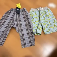 90サイズ バナナ柄 チェックパンツ 2点セット