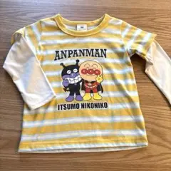 【新品タグ付き】アンパンマン 重ね着風　長袖カットソー　黄色 ボーダー　100