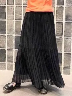 新品 BY シフォンティアードプリーツスカート S 黒 レディース