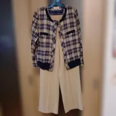 y.l. チェック柄 ノーカラージャケット 11とパンツ