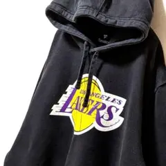 NBAロサンゼルス レイカーズ ロゴ パーカーブラック黒XL古着
