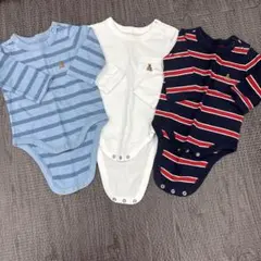 GAPロンパース3点セット（長袖、ストライプ）