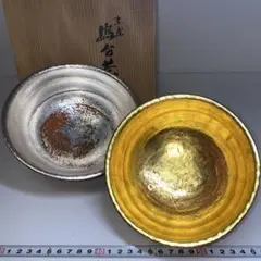 京焼　嶋台茶碗　茶碗２口　和楽造　金箔　銀箔　赤楽　焼き物 楽天市場】川崎和楽作 嶋台茶碗 金銀一双 楽茶碗 お正月 京焼