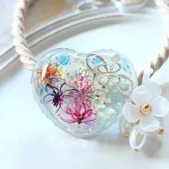 ✾ヘアゴム✾ふっくらバルーン風 レジン ハンドメイド ドライフラワー チャーム付