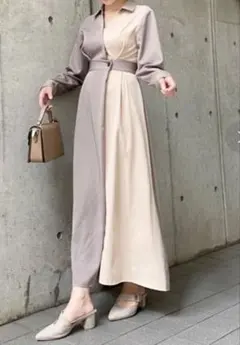 バイカラーシャツフレアワンピース　dazzlin