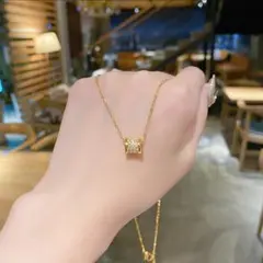 NR3 筒状ネックレス　ゴールド　ダイア　丸　ステンレス　ペンダント　高級　上品