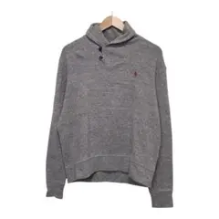 美品　POLO ラルフローレン ショールカラーセーター　刺繍ポニーロゴ　グレー