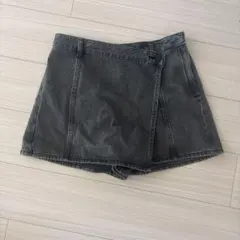 ダークグレー デニム ラップショートパンツ