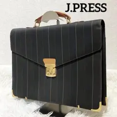 希少✨ J.PRESS ビジネスバッグ　ストライプ　ナイロン×レザー　鍵付き