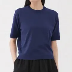 新品 無印 五分袖クルーネックニット