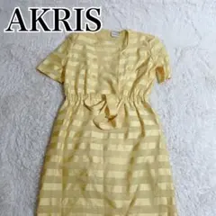【美品】AKRIS ストライプ ロングワンピース　ボーダー イエロー