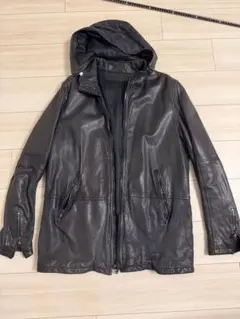 DROMe レザー フーデッド ジャケット ブラックカーキ