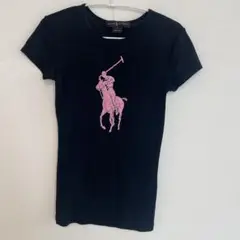RALPH LAUREN 半袖 Tシャツ ブラック ピンク刺繍 Sのサムネイル