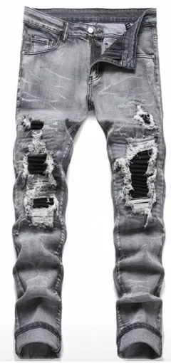 ダメージスキニーデニム UKドリル バイカーUK drip スリムフィット