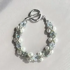 e06 ガラスパール ブレスレット ブルー グレー シルバー ビーズ