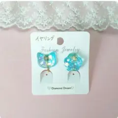 レジンきらきらねこちゃんイヤリング♡ソーダ