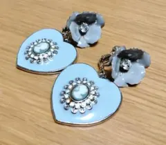 フラワー＆カメオハートエポ樹脂イヤリング　15000円相当　日本製