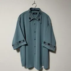【HARE】TOROMIシシュウシャツSS とろみ トロミ ブルー Sサイズのサムネイル