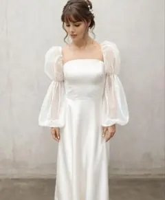 ウェディングドレス シフォン パフスリーブ