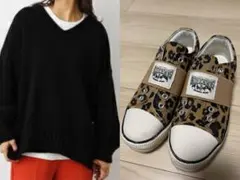 RODEO CROWNS Vネックニット レオパード柄シューズ　2点セット