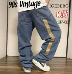 希少！90s ICEBERG アイスバーグ ロゴテープ デニムバギーパンツ 36のサムネイル