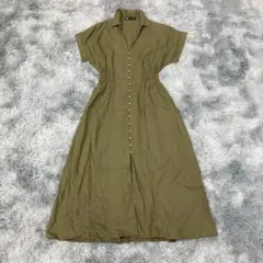 《ZARA》ザラ (M)シャツワンピース Aライン ウエスト切り替え カーキ