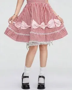 ギンガムチェック ひざ丈スカート