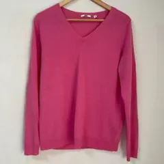ユニクロ メリノウール Vネックセーター ピンク レディース XL