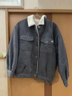 ブルーコーデュロイ ボア襟ジャケット