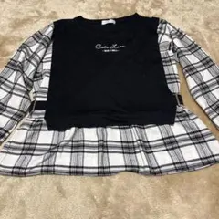 キッズ 長袖カットソー チェック柄 重ね着風150