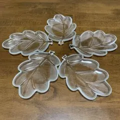 小皿　ガラス製　リーフ型　5枚セット　昭和レトロ