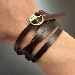 牛革 レザーブレスレット 多重バンド ブラウン 真鍮 レディース メンズ