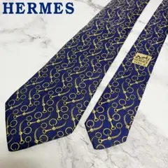 N133【総柄】HERMES☆ネクタイ シルク100% フランス製 紺 - メルカリ
