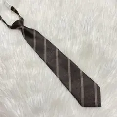 【ネクタイL】茶色　ブラウン　ストライプ　スクールネクタイ　つけネクタイ