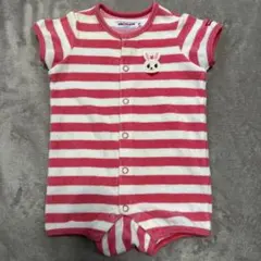 miki HOUSE ロンパース70cm ピンクストライプ　うさぎちゃん