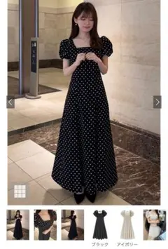 GRL ru1163 ドット柄バルーンスリーブフレアワンピース