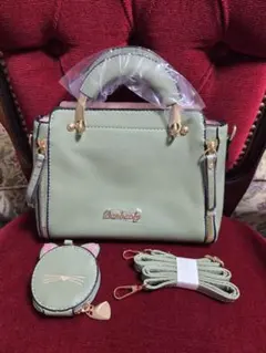 ミントグリーン ショルダーバッグ 猫耳コインケース付き