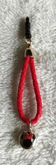 【美品】DISNEY　ディズニー　イヤホンジャック ストラップ　ミニーちゃん