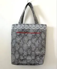 【ハンドメイド】グレー系着物リメイクトートバッグ/お散歩バッグ