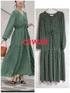 最終値下げ　カワイイ　春風に揺れる花のティアードロングワンピース　S-3L対応