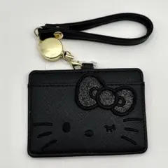 ハローキティ パスケース リール付き ブラック ラメ 定期入れ キティ