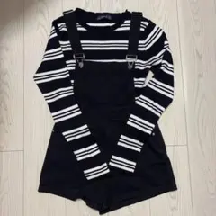 ブラック サロペットオーバーオールショート丈 サロペットショートパンツ