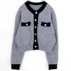 グレイル　カーディガン　ショート丈　Vネック　ウール混　グレー　M 羽織り