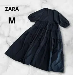 ZARA ロングワンピース　ティアード　ギャザー　黒　ブラック